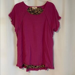 Umgee Pink Leopard Print Fringe Top